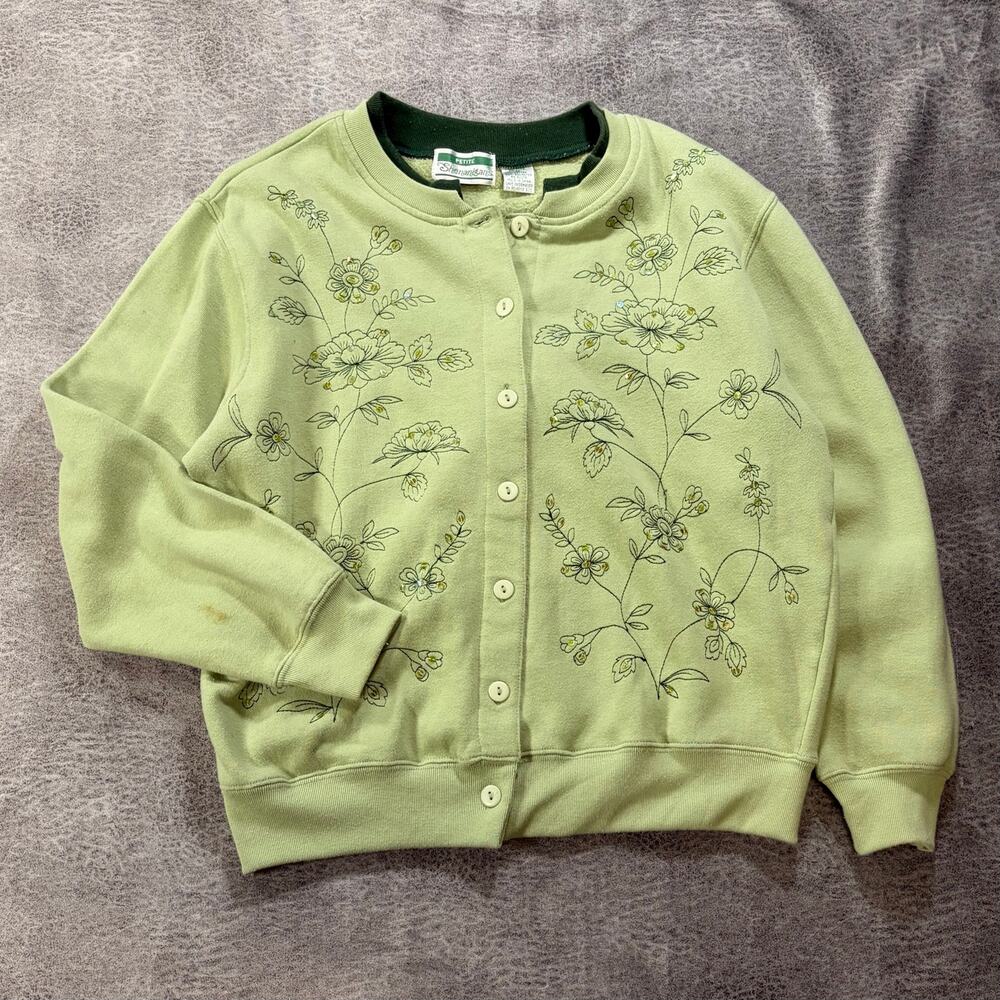 Vintage Green Floral Embroidered Sweater Cardigan